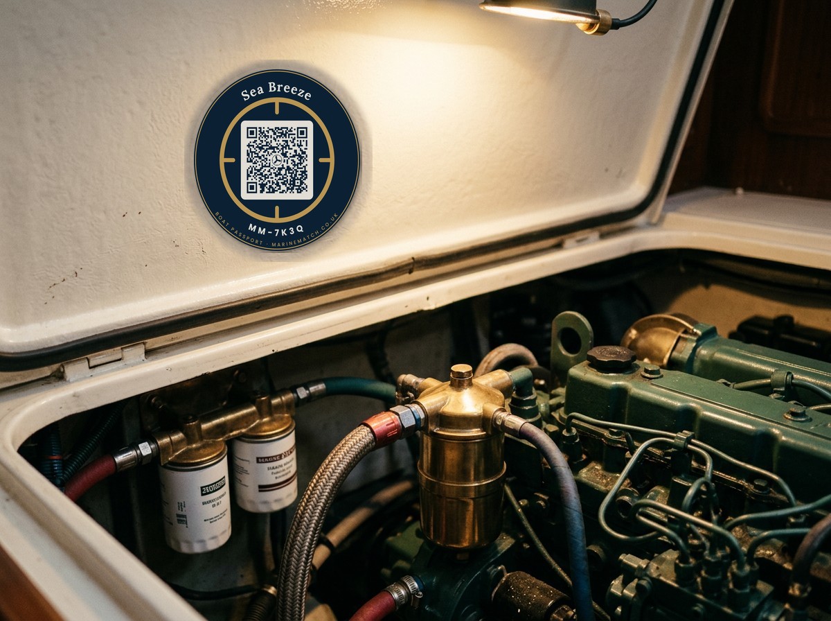 Boat Passport sticker fitted inside an engine bay hatch